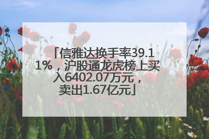 信雅达换手率39.11%，沪股通龙虎榜上买入6402.07万元，卖出1.67亿元