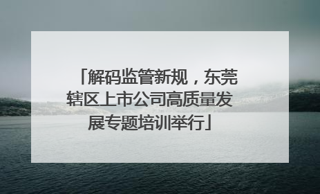 解码监管新规，东莞辖区上市公司高质量发展专题培训举行