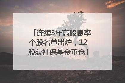 连续3年高股息率个股名单出炉，12股获社保基金重仓